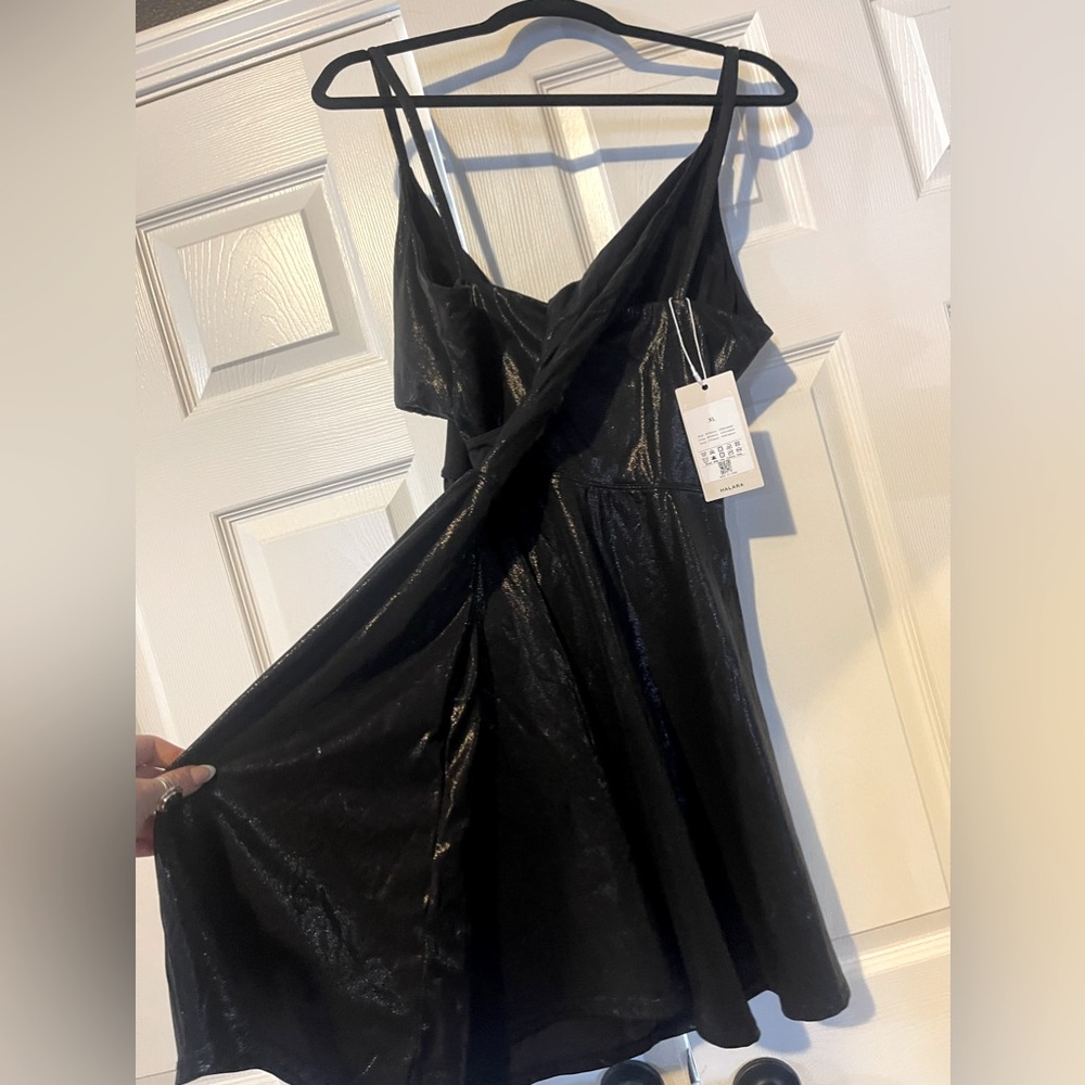 Faux Black Leather Dress Halara
